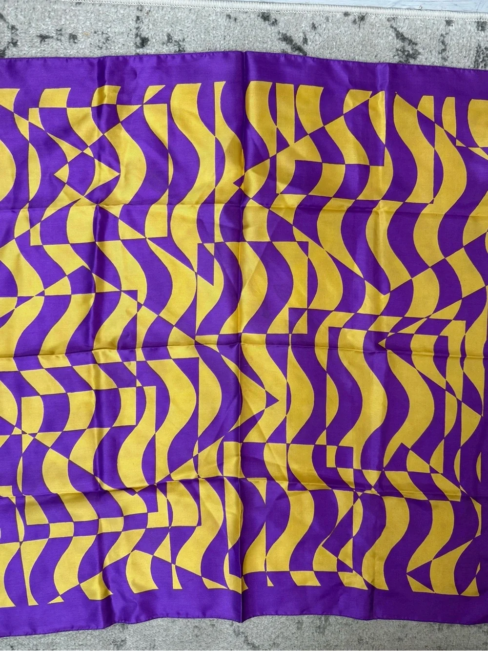 Vintage Purple and Gold Geometric Silk Scarf by The  Hecht Co